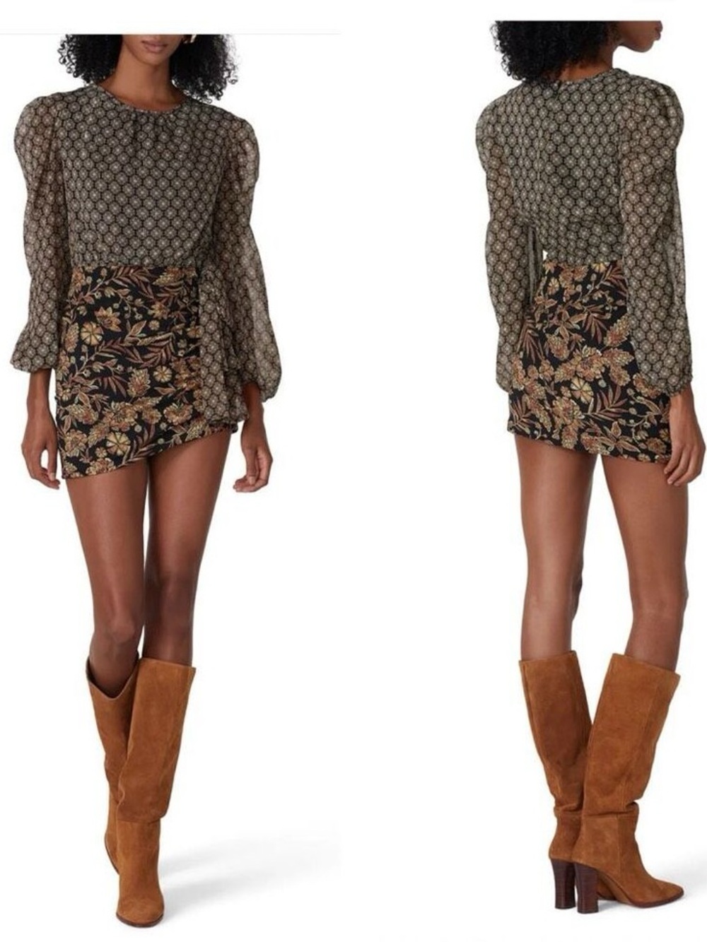 MISA Los Angeles Amber Paisley Mini Long Sleeve Dress